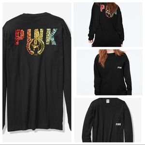 Pink bling long sleeve campus tee